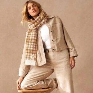 Timberland Scarf Wheat Cream Buffalo Plaid One Size Fits All NEW $60